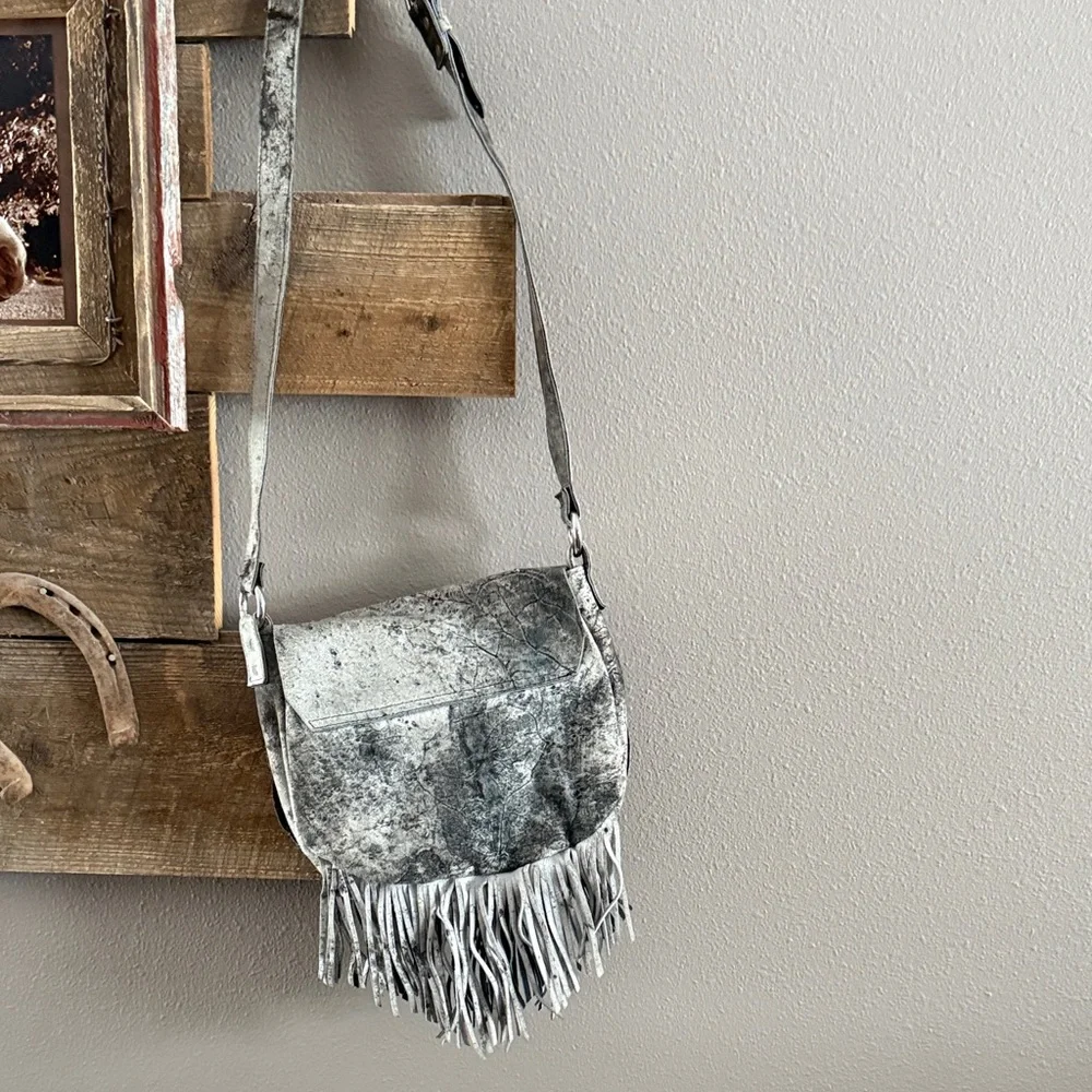Silver Fringe Leather Crossbody Bag - Picture 2 of 7